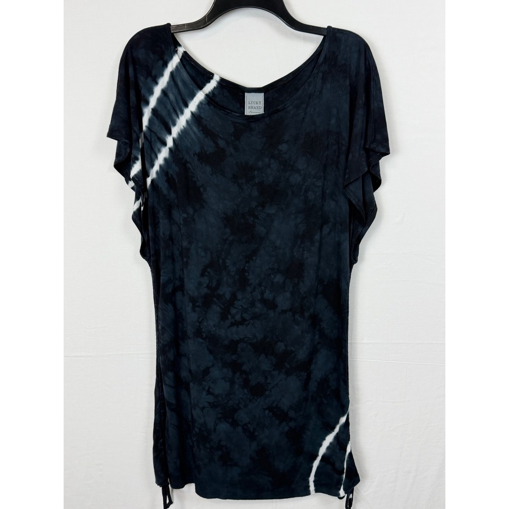 Lucky Brand Women Tie Dye Swim Cover Up M/L Blue Tunic Dress Boho Shibori